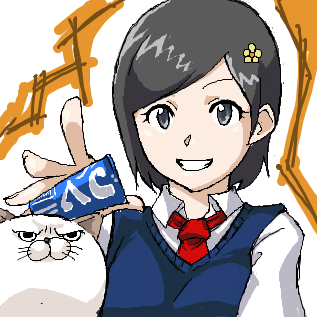 schoolgirl and cat (ac japan) drawn by anonymous_(japanese)