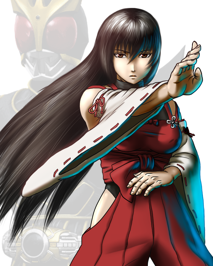 sendai hakurei no miko and kamen rider kuuga (original and 4 more) drawn by taikyoku_tsurugi