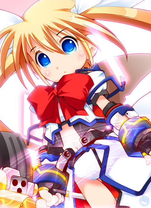 takamachi nanoha and raising heart (lyrical nanoha and 1 more) drawn by kuroneko_(kuroneko_works)