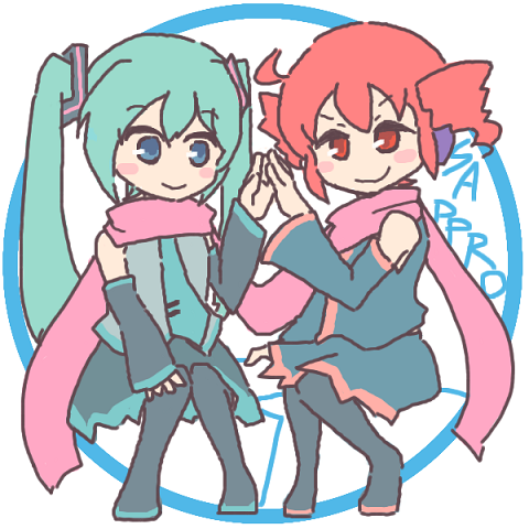 hatsune miku and kasane teto (vocaloid and 1 more) drawn by kaku_(karapp)