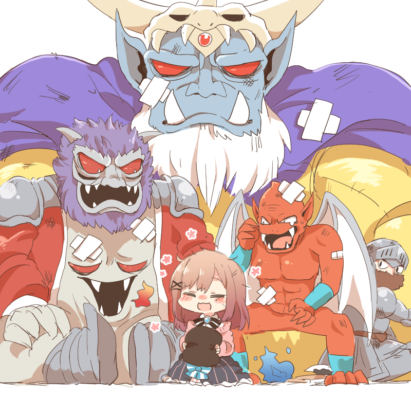 suzuhara lulu, sir arthur, red arremer, astaroth, and samael (nijisanji and 1 more) drawn by rebecca_(keinelove)