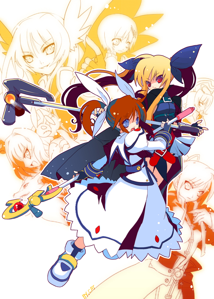 fate testarossa, takamachi nanoha, yagami hayate, raising heart, vita, and 5 more (lyrical nanoha and 2 more)