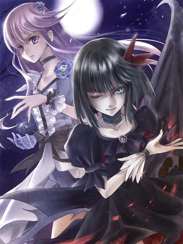 tsukikage yuri, cure moonlight, and dark precure (precure and 1 more) drawn by ashi_yume