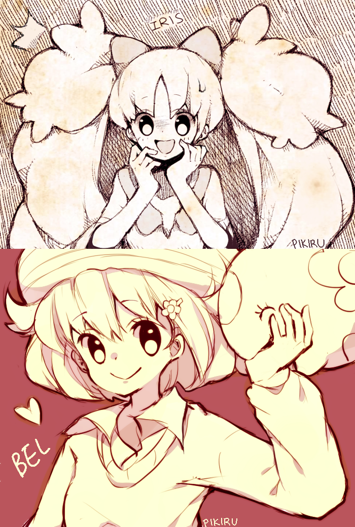 bianca, iris, and munna (pokemon and 1 more) drawn by pikiru