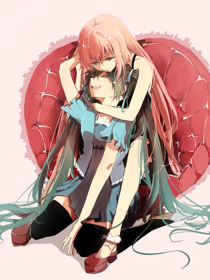 hatsune miku and megurine luka (vocaloid) drawn by ghost_(ghost528)