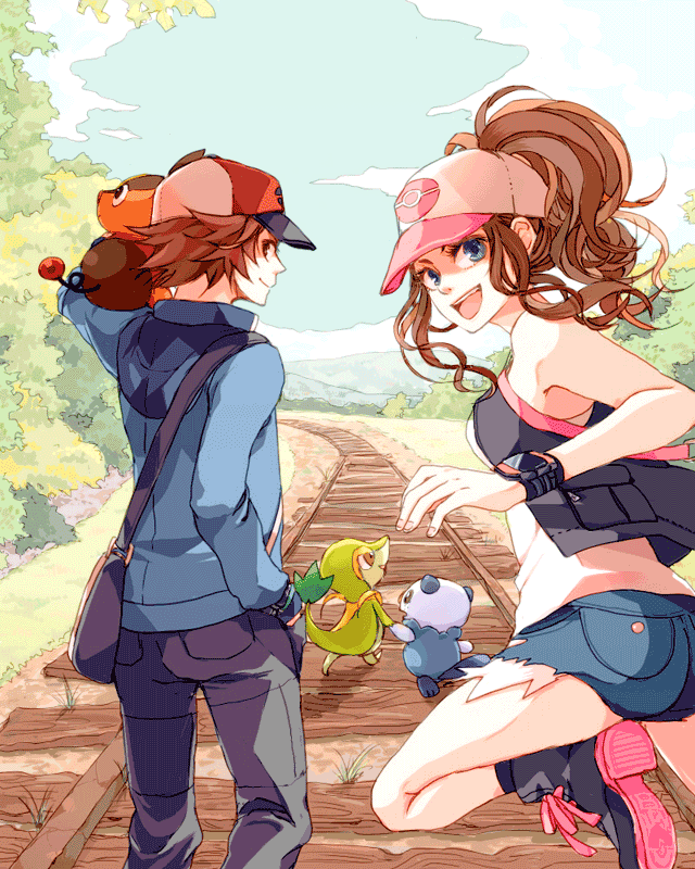 hilda, hilbert, oshawott, snivy, and tepig (pokemon and 1 more) drawn by haru_(spr)