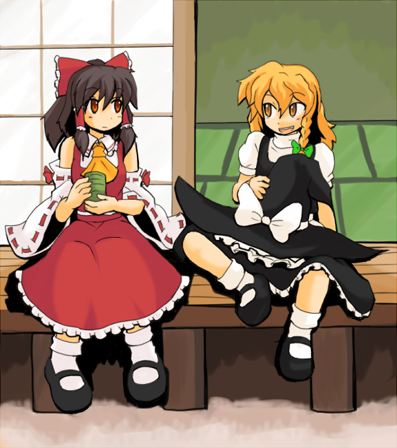 hakurei reimu and kirisame marisa (touhou) drawn by harukatron