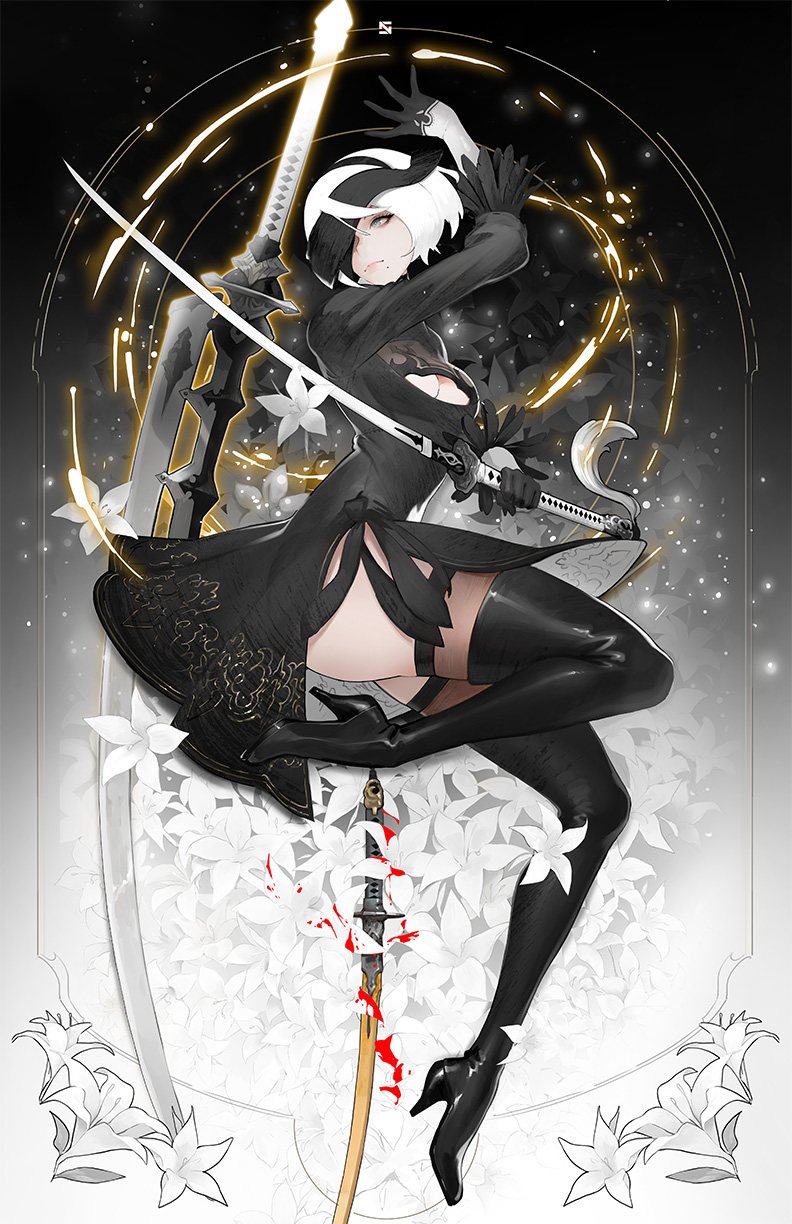 2b (nier and 1 more) drawn by nikusenpai