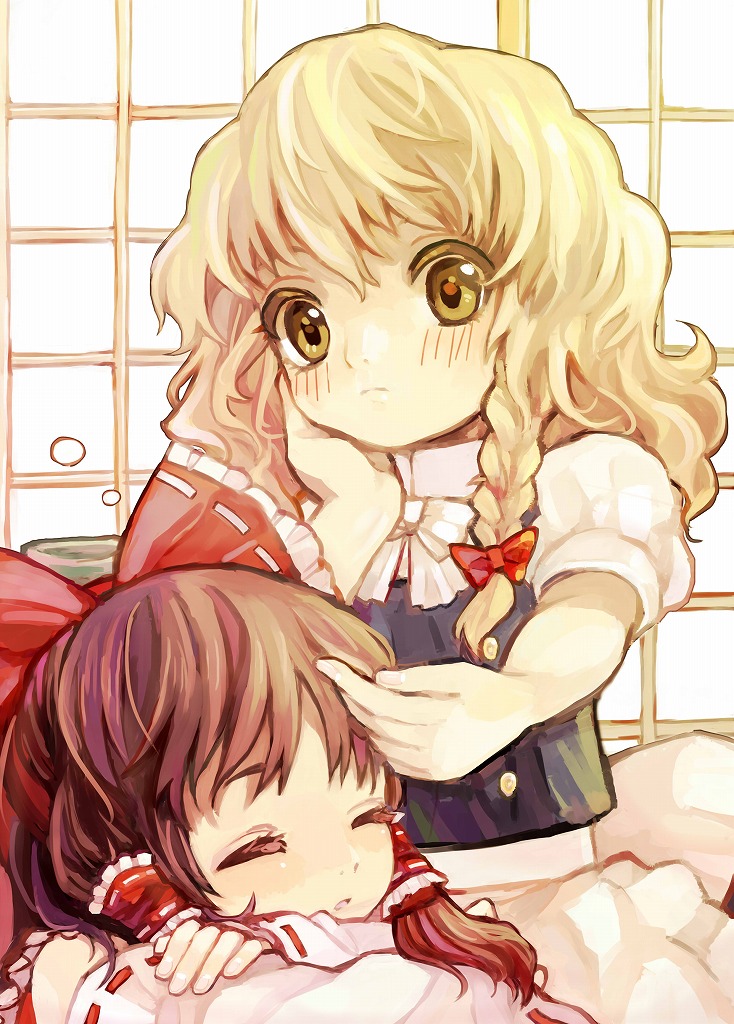 hakurei reimu and kirisame marisa (touhou) drawn by amaama