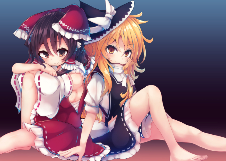 hakurei reimu and kirisame marisa (touhou) drawn by beni_shake