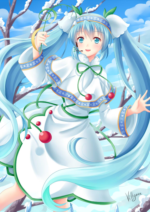 hatsune miku and yuki miku (vocaloid) drawn by villyane