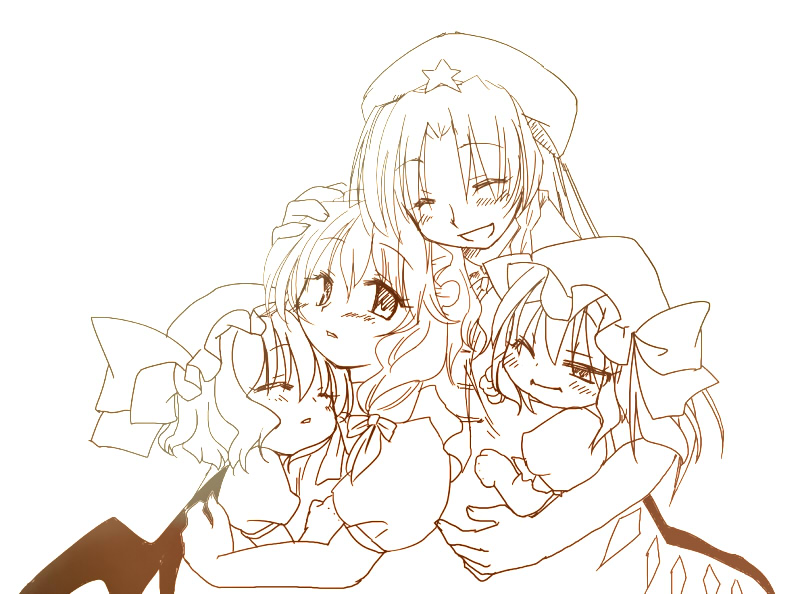 remilia scarlet, flandre scarlet, izayoi sakuya, and hong meiling (touhou) drawn by sakura_(doors)