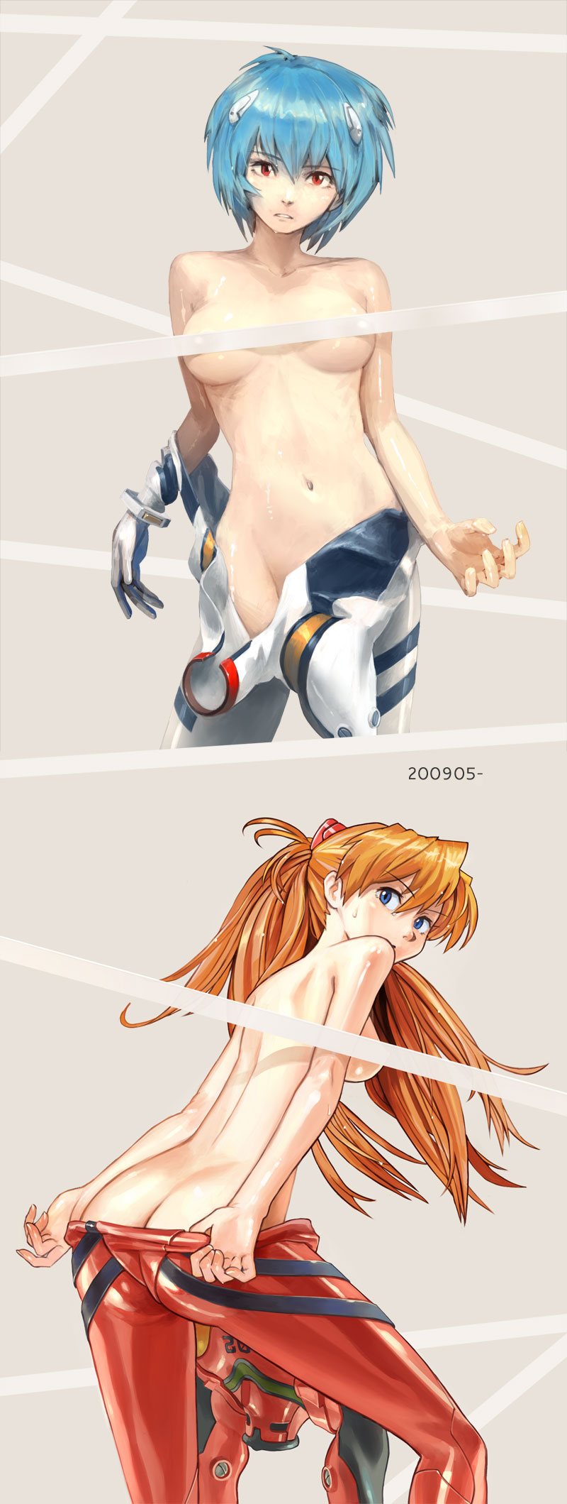 souryuu asuka langley and ayanami rei (neon genesis evangelion) drawn by kiharatotsunori