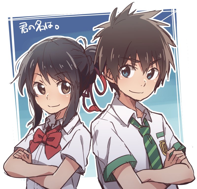 miyamizu mitsuha and tachibana taki (kimi no na wa.) drawn by wool_bl