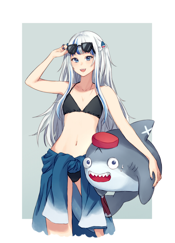 gawr gura and bloop (hololive and 1 more) drawn by echofox111