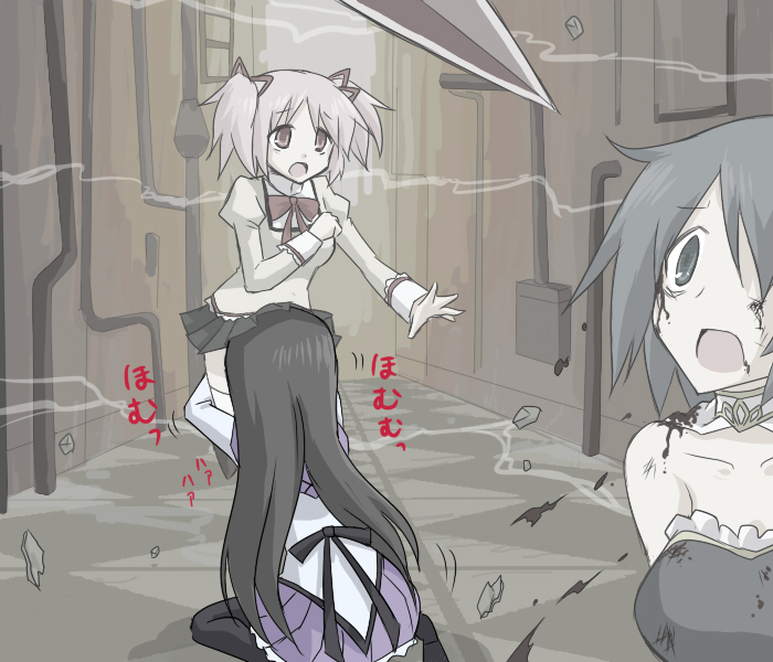 akemi homura, kaname madoka, and miki sayaka (mahou shoujo madoka magica) drawn by oro_(zetsubou_girl)