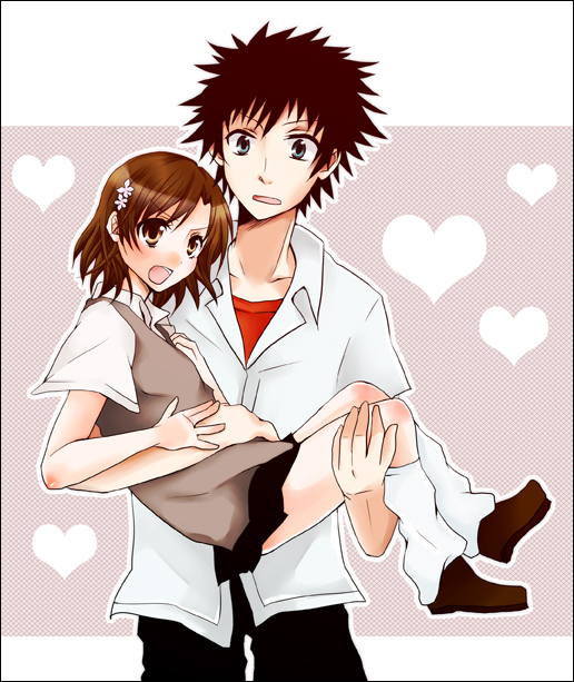 misaka mikoto and kamijou touma (toaru majutsu no index and 1 more) drawn by toujirou
