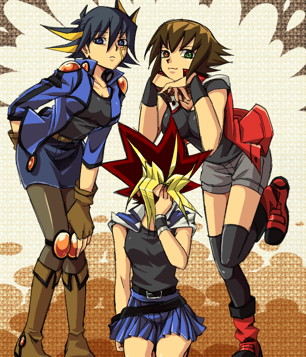 yuki judai, fudo yusei, and muto yugi (yu-gi-oh! and 3 more) drawn by 74_(vi7n4)