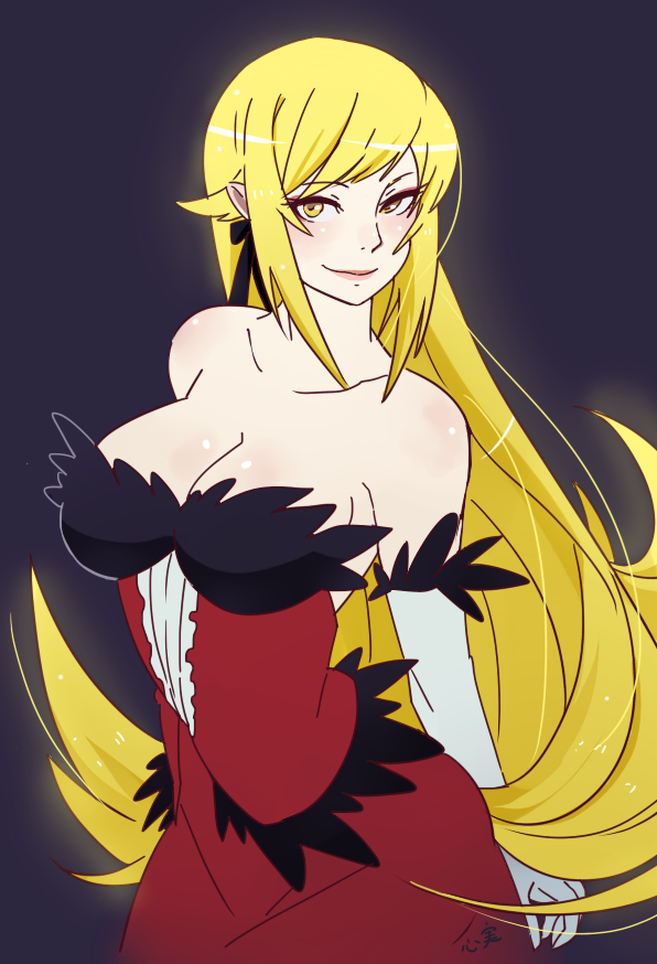 oshino shinobu and kiss-shot acerola-orion heart-under-blade (monogatari) drawn by kokomi_(aniesuakkaman)