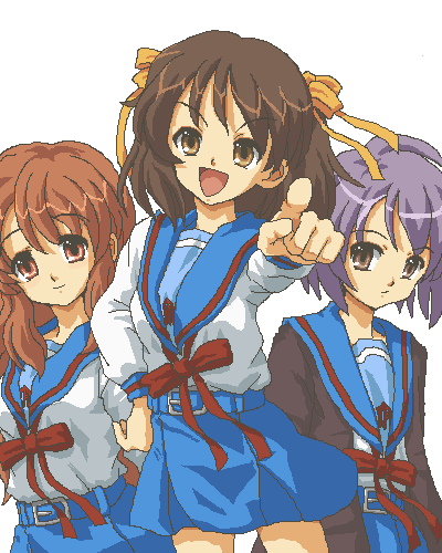 suzumiya haruhi, nagato yuki, and asahina mikuru (suzumiya haruhi no yuuutsu) drawn by kasuga_(kasuga39)