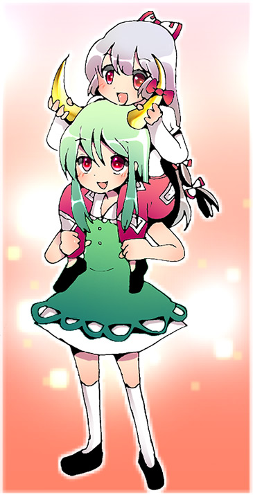 fujiwara no mokou, kamishirasawa keine, and ex-keine (touhou) drawn by koroneri