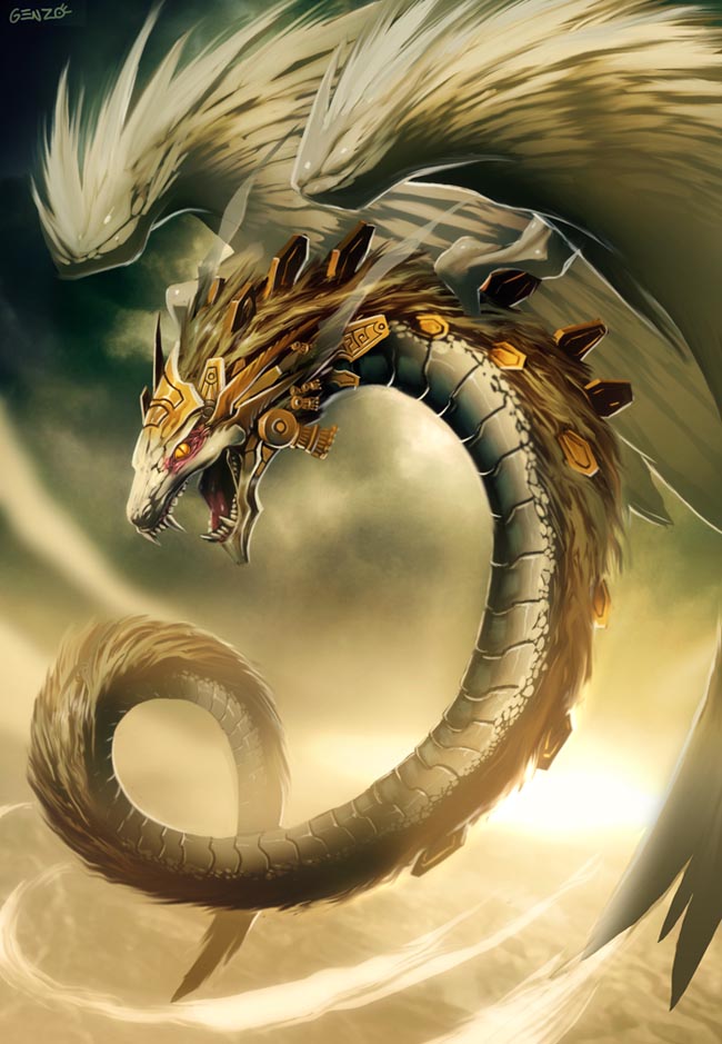quetzalcoatl and kukulcan (mayan mythology) drawn by genzoman