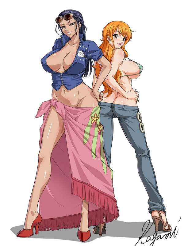 nami and nico robin (one piece) drawn by kagami_hirotaka