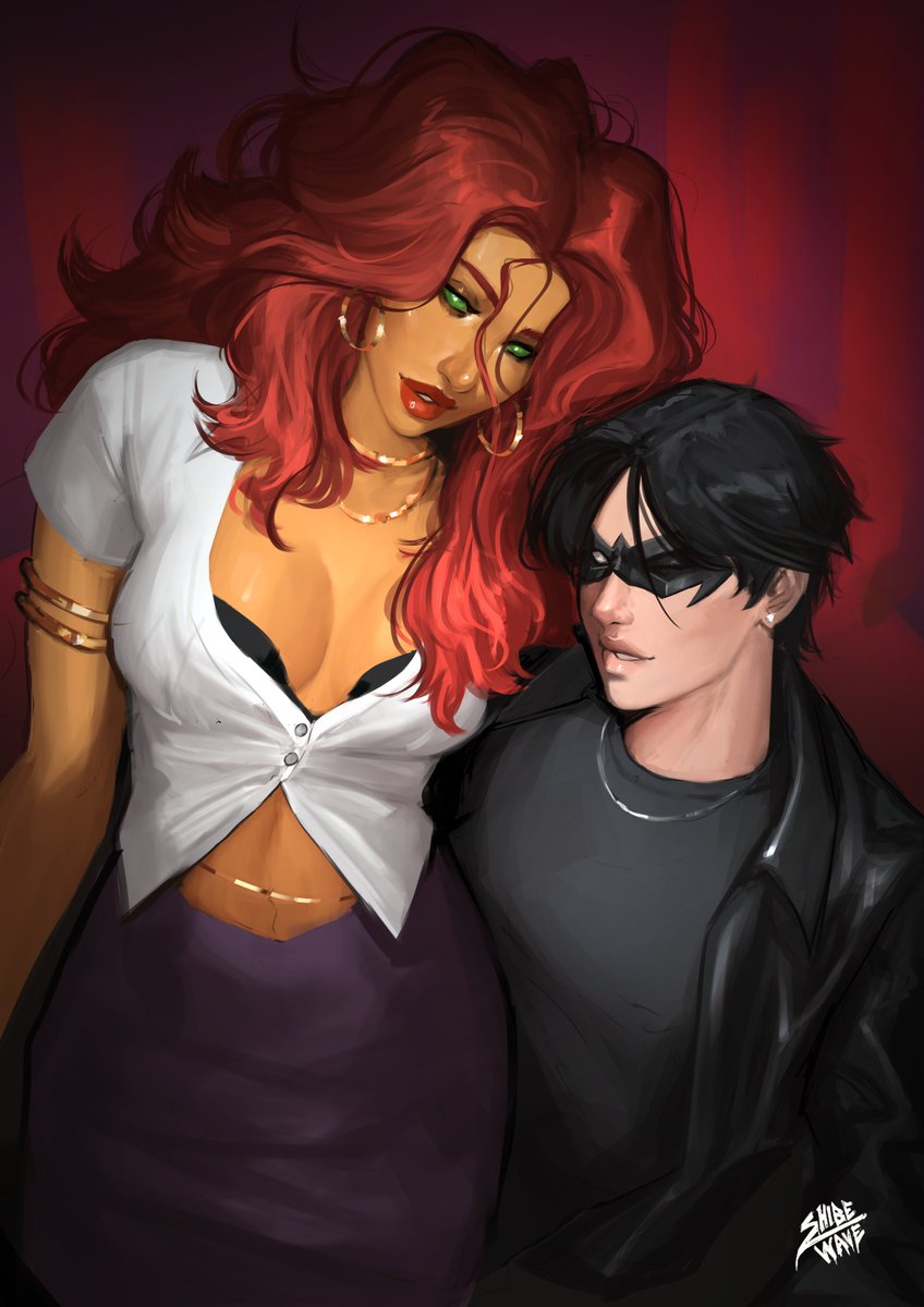 starfire and dick grayson (dc comics and 2 more) drawn by shibewave