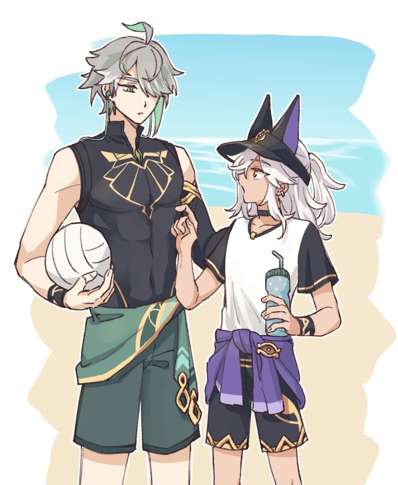 alhaitham and cyno (genshin impact) drawn by resso_(resso_oo)