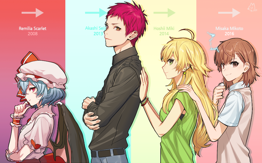 remilia scarlet, misaka mikoto, hoshii miki, and akashi seijuurou (touhou and 5 more) drawn by rod_(rod4817)