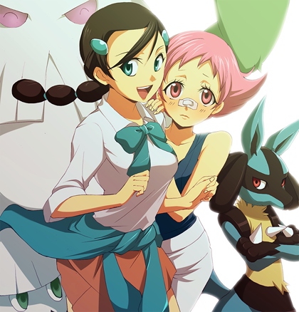 lucario, candice, maylene, abomasnow, and snover (pokemon and 1 more) drawn by hirococo