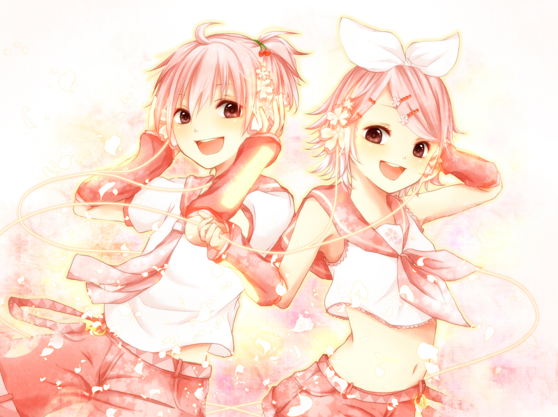 kagamine rin, kagamine len, sakura rin, and sakura len (vocaloid) drawn by n_(nico_ed)