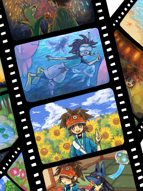 lucario, nate, serperior, frillish, and jellicent (pokemon and 1 more) drawn by hi_sakae