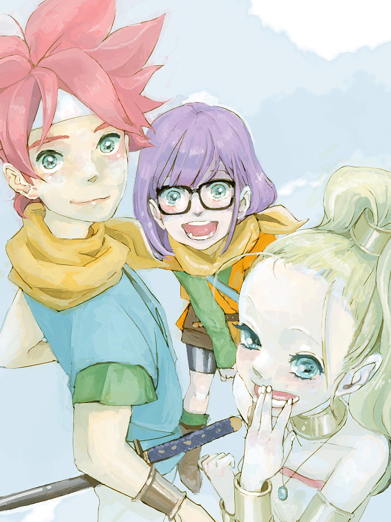 lucca ashtear, crono, and marle (chrono trigger) drawn by mwr