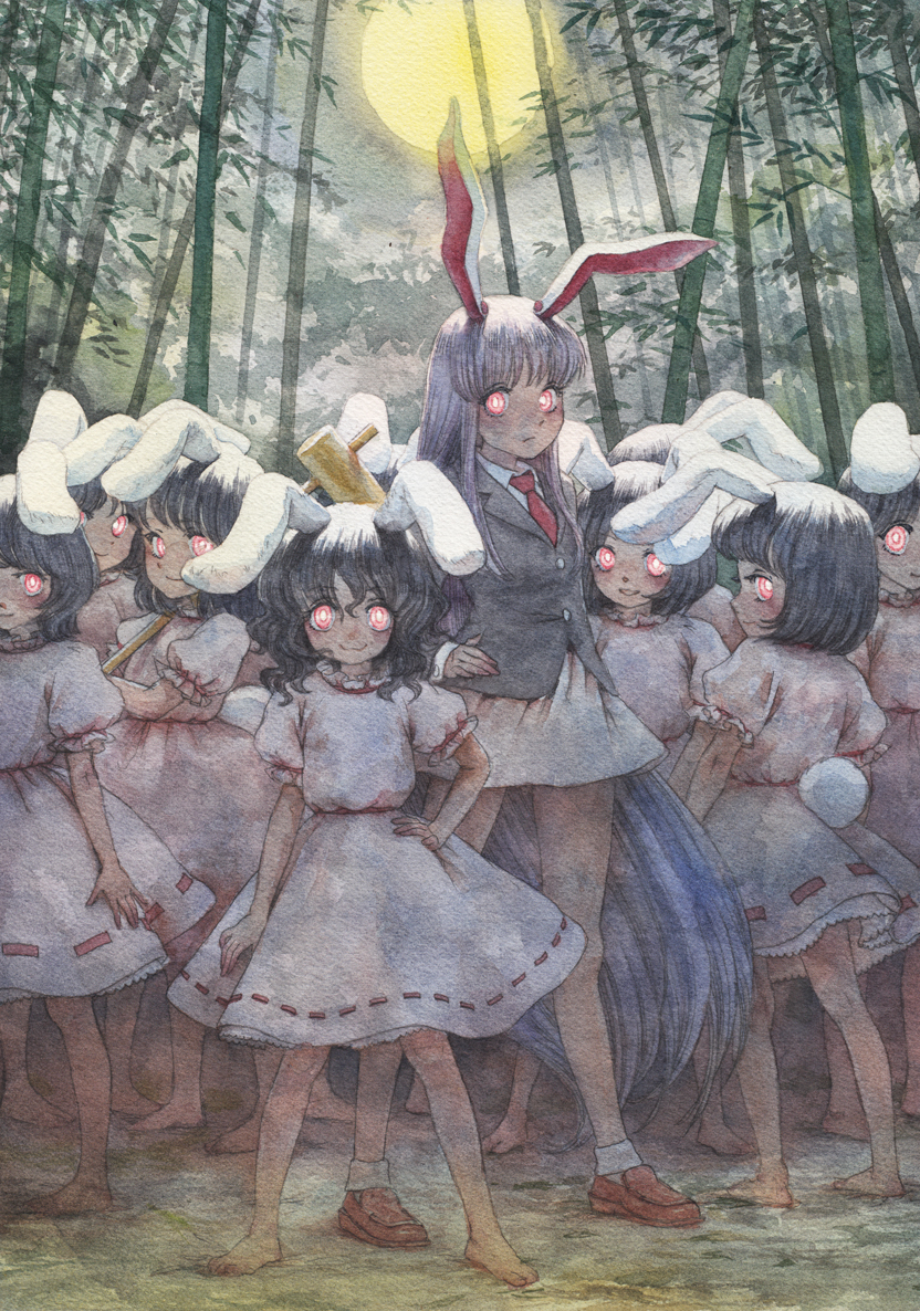 reisen udongein inaba, inaba tewi, and inaba mob (touhou) drawn by misawa_hiroshi
