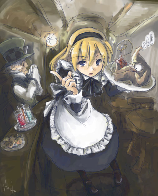 alice, mad hatter, and caterpillar (alice's adventures in wonderland) drawn by akiyama_nenehisa