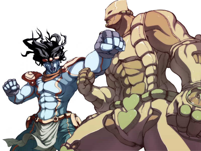 star platinum and the world (jojo no kimyou na bouken and 1 more) drawn by caryo and tabigarasu