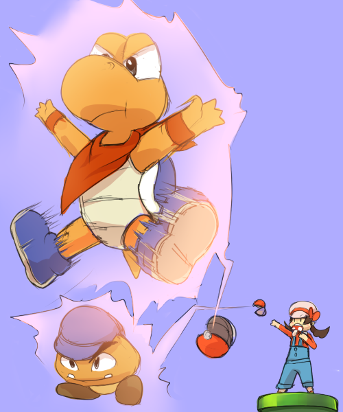 lyra, goomba, koopa troopa, goombario, and kooper (pokemon and 4 more) drawn by snowatary