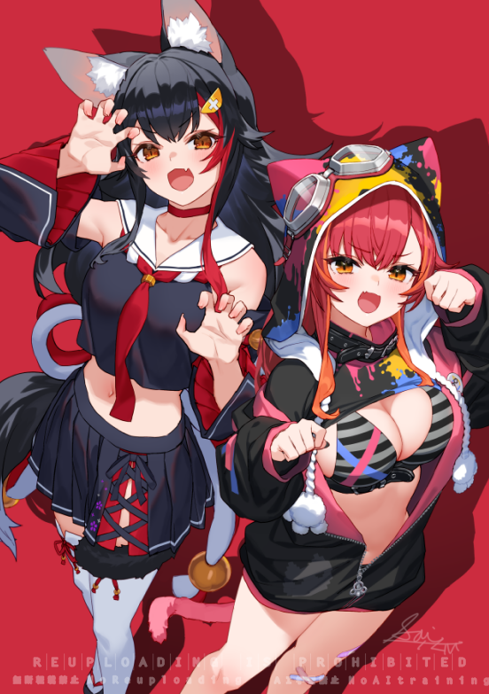 ookami mio and nekota tsuna (hololive and 2 more) drawn by izumi_sai