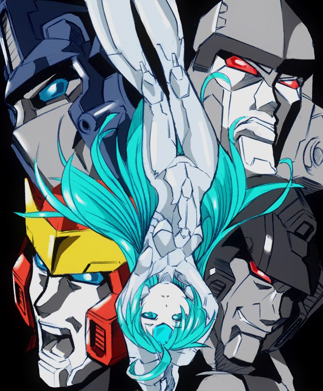 optimus prime, megatron, starscream, hot rod, and sara (transformers and 1 more) drawn by kamizono_(spookyhouse)