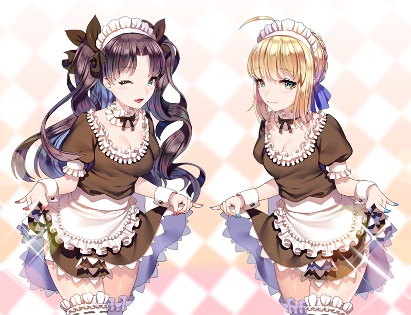 artoria pendragon, saber, and tohsaka rin (fate and 1 more) drawn by ruhee
