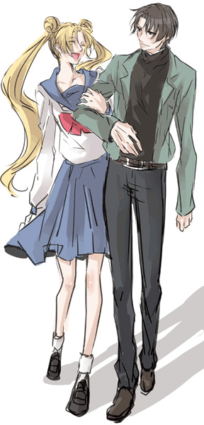 tsukino usagi and chiba mamoru (bishoujo senshi sailor moon) drawn by isao