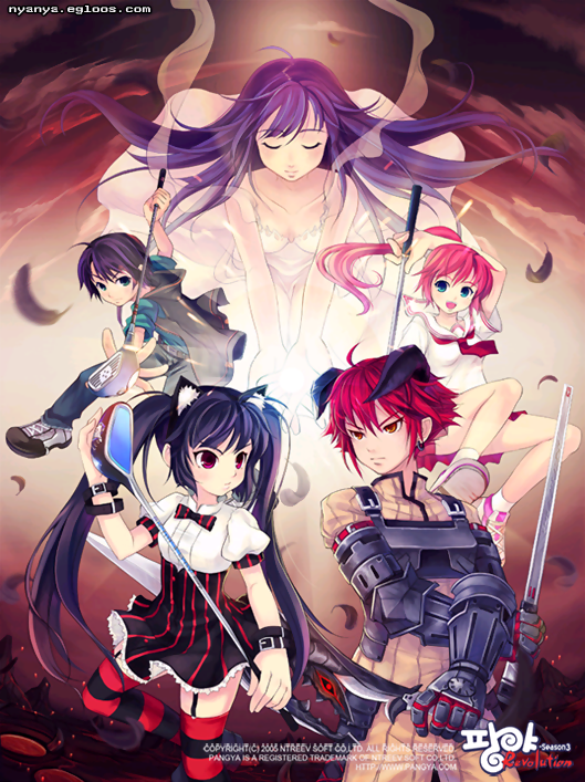 kooh, arin, hana, kaz, and nuri (pangya) drawn by lee_byung_hee