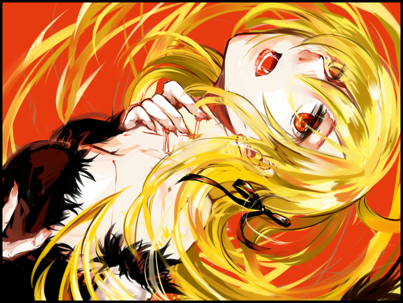 oshino shinobu and kiss-shot acerola-orion heart-under-blade (monogatari and 1 more) drawn by sachikan