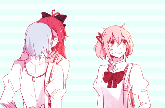 kaname madoka, miki sayaka, and sakura kyoko (mahou shoujo madoka magica) drawn by hanyae