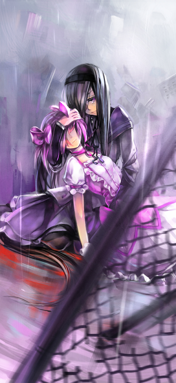 akemi homura and kaname madoka (mahou shoujo madoka magica) drawn by biiji