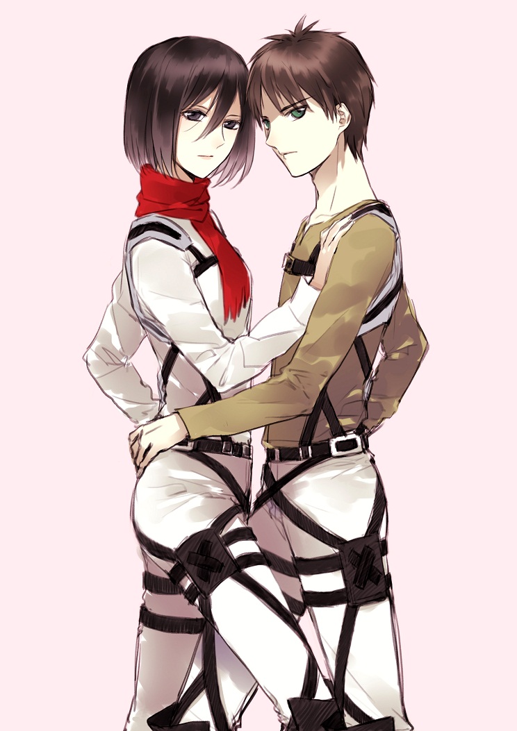 mikasa ackerman and eren yeager (shingeki no kyojin) drawn by yasai_(getsu)