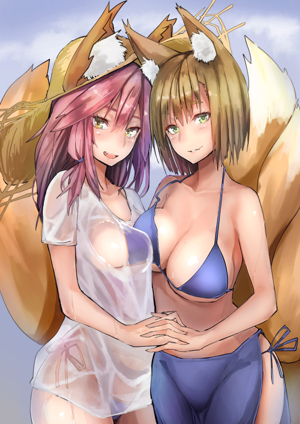 yakumo ran, tamamo, and tamamo no mae (touhou and 2 more) drawn by masuo