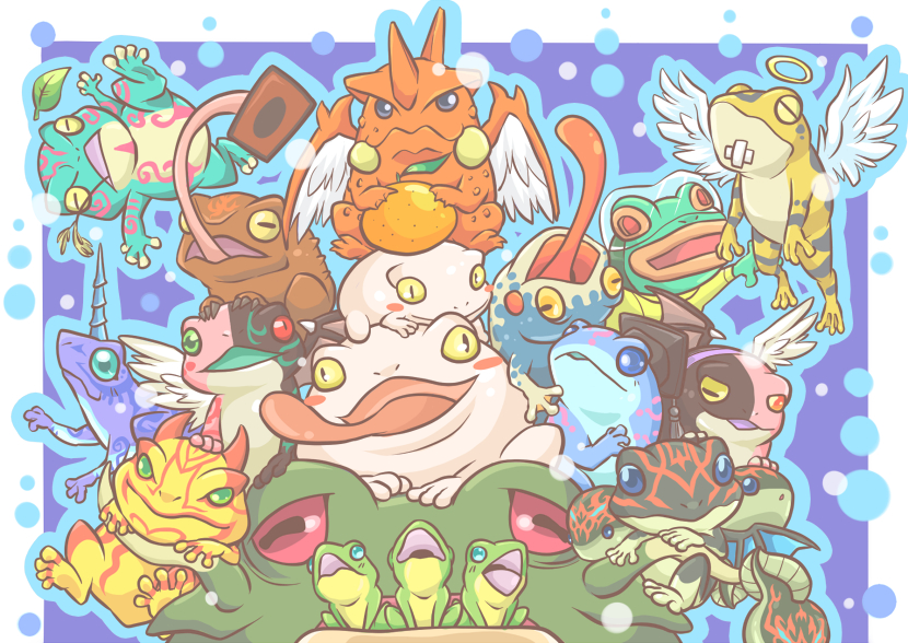toadally awesome, des frog, swap frog, treeborn frog, ronintoadin, and 12 more (yu-gi-oh!) drawn by atusix