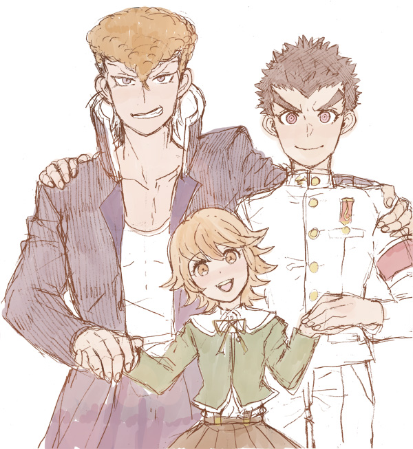 fujisaki chihiro, ishimaru kiyotaka, and owada mondo (danganronpa and 1 more) drawn by at_(kuru969ma)